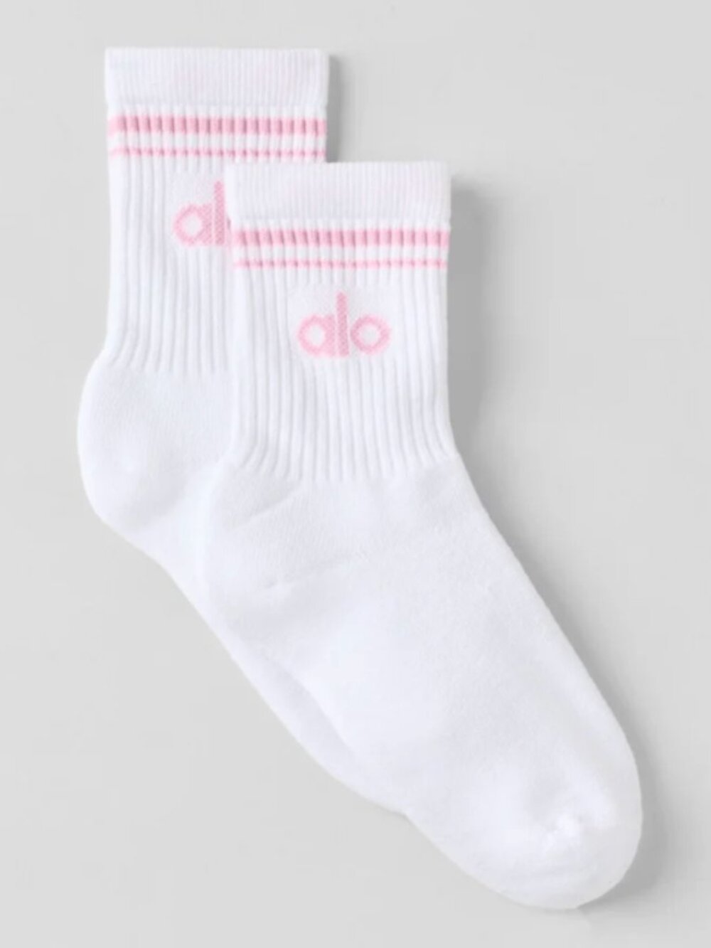 Alo Half-Crew Throwback Socks Pink Marshmallow White NWT